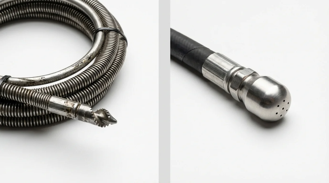 Drain snake cable and hydro jetting nozzle used for drain cleaning in Valley Mills, TX