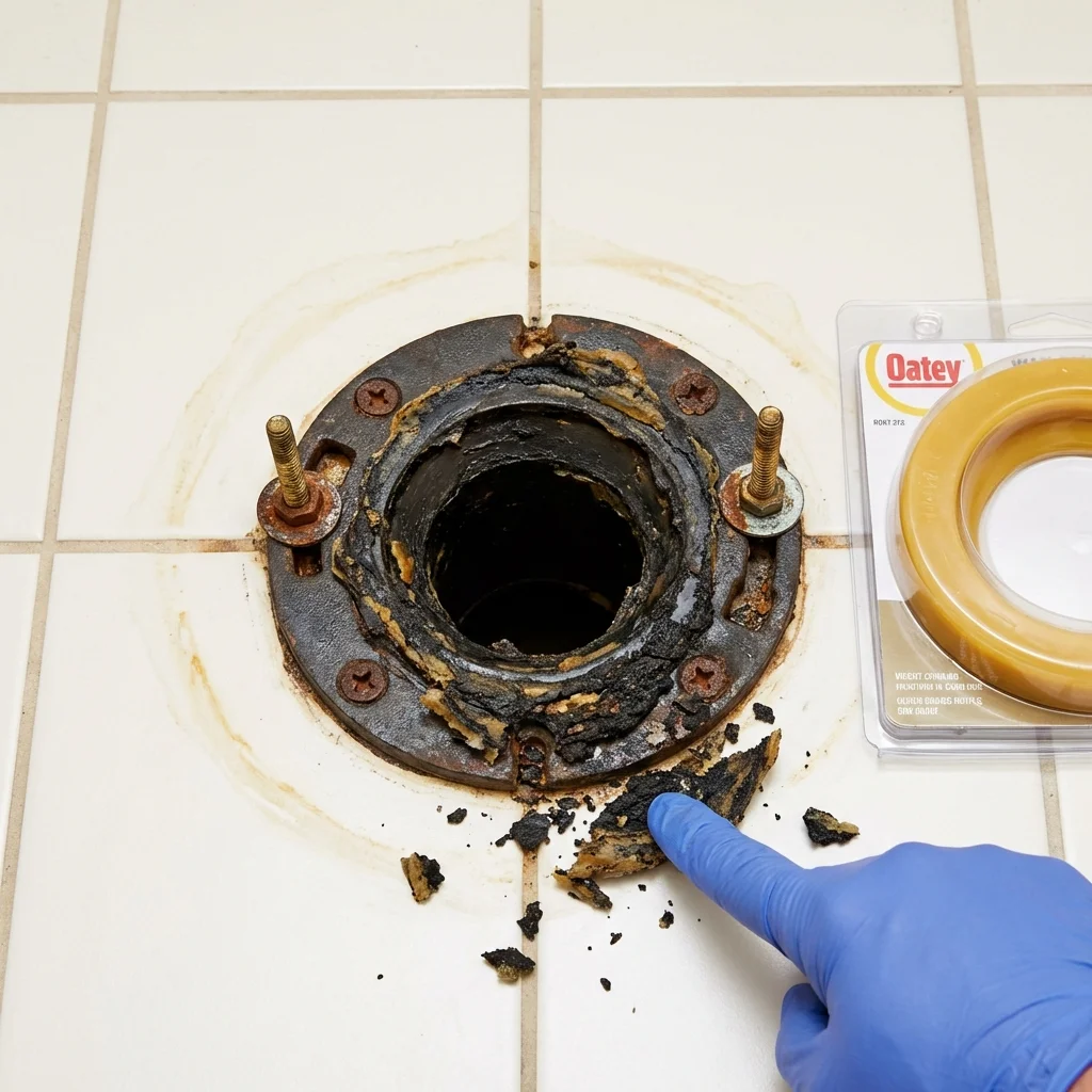 Failed wax ring showing water seepage at the base of a toilet in a Valley Mills, TX home